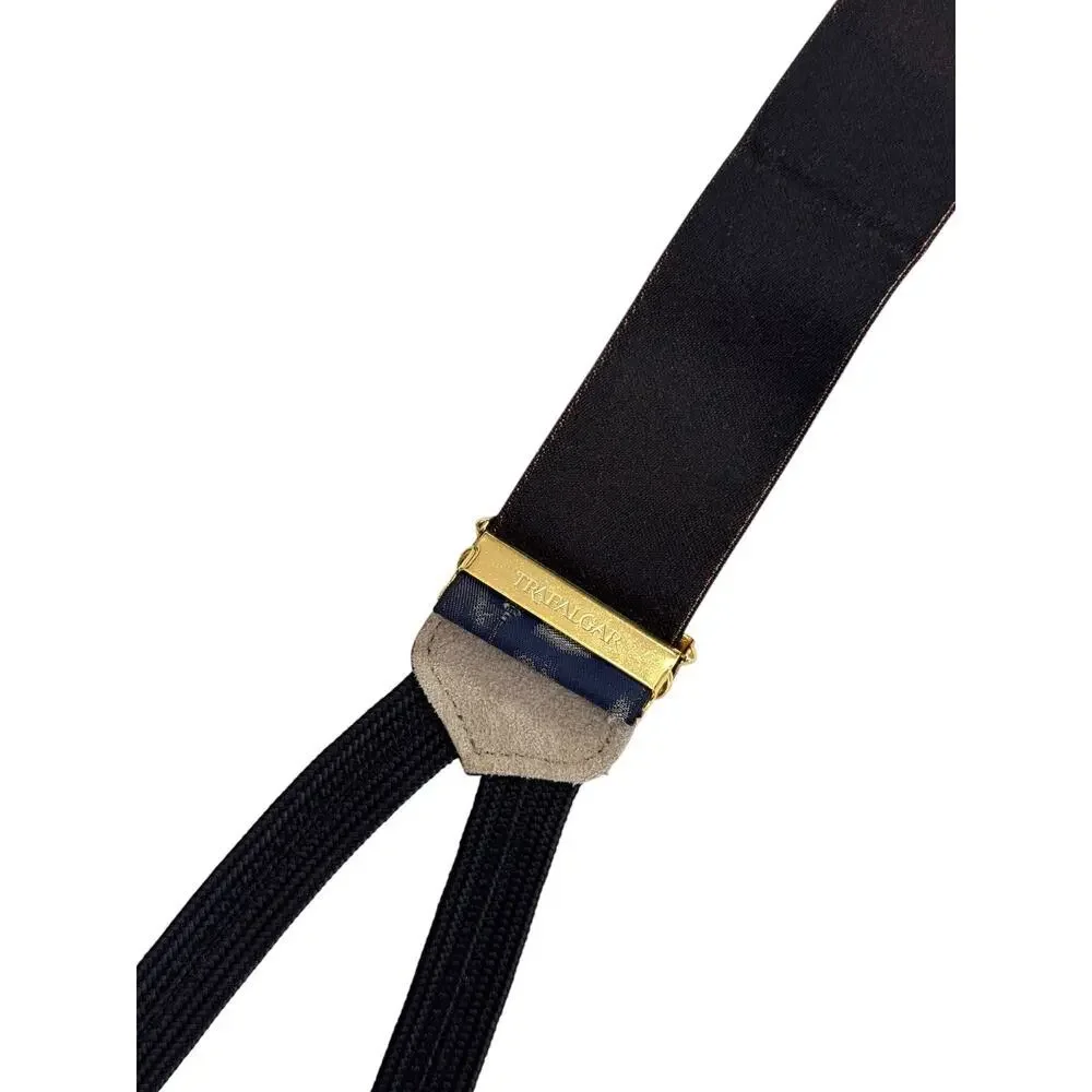 Vintage Trafalgar Silk Suspenders World Landmarks Print Leather Button End